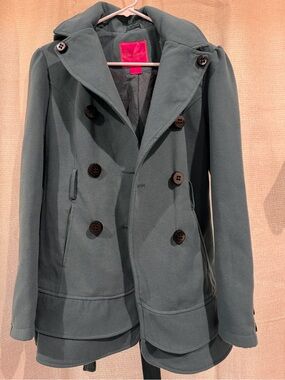 Beautiful Pink Envelope Double-Breasted Teal Pea Coat